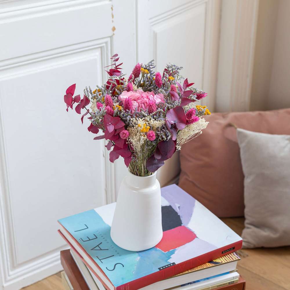 Flowrette Emile bouquet fleurs séchées taille M hortensia rose