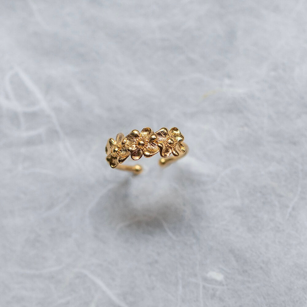 Flowrette Bertille bague plaqué or 24 carats fleurs