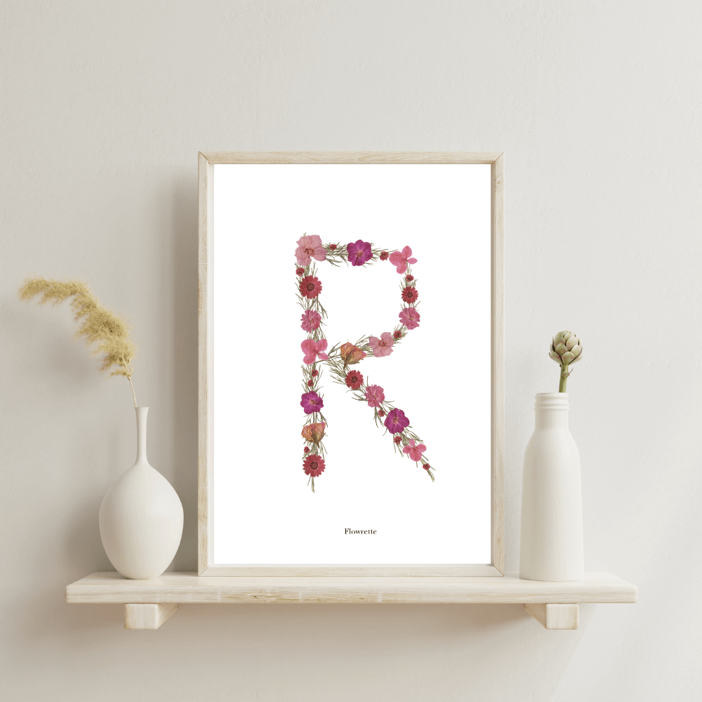 Flowrette affiche A4 herbier lettre R rose