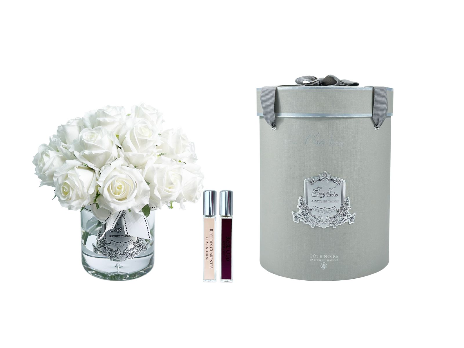Côte Noire Grand LRB01 bouquet boutons roses blanc boîte