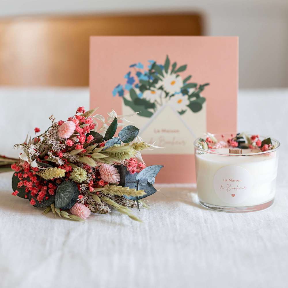 Flowrette Décoration coffret Maison du Bonheur bouquet