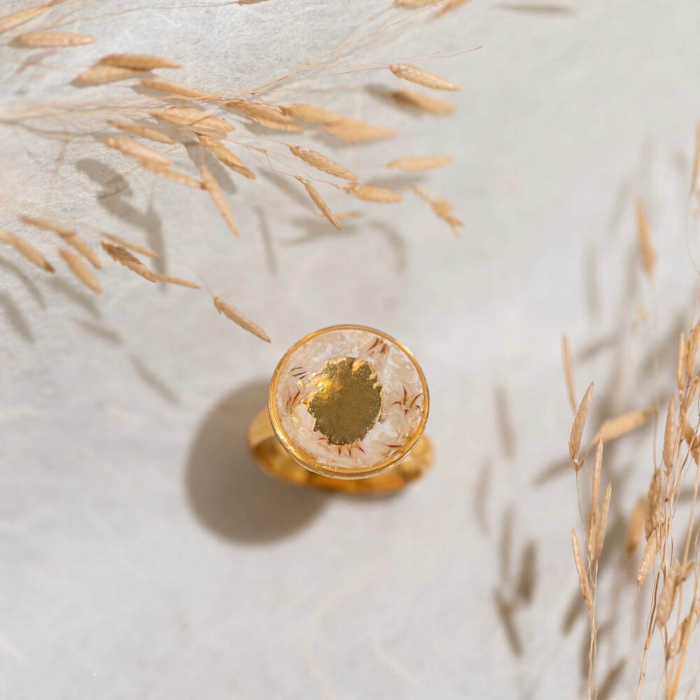 Flowrette Alba bague fleurs séchées dorée ajustable