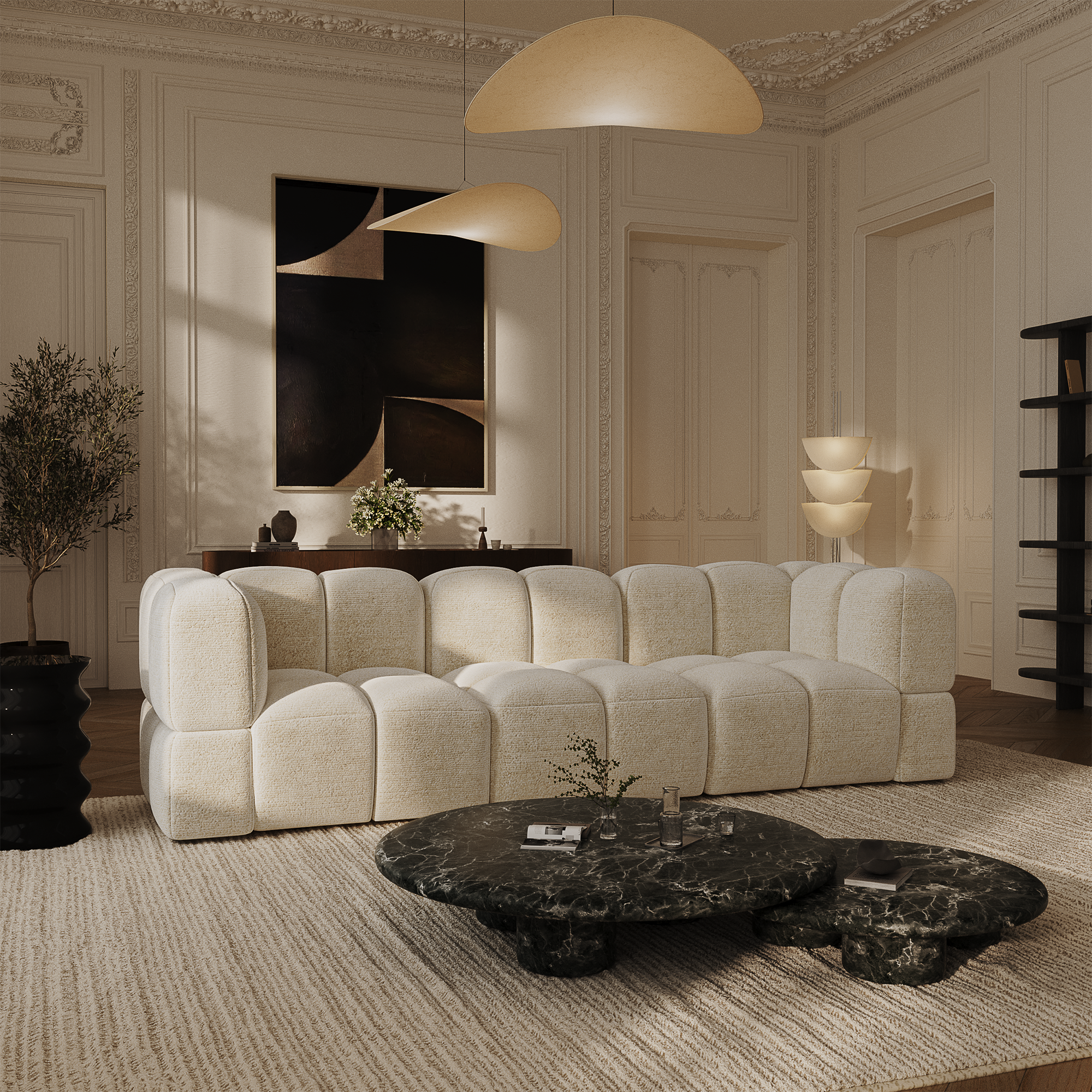 Sia NUBI 256 cm canapé modulable 4 places tissu bombé
