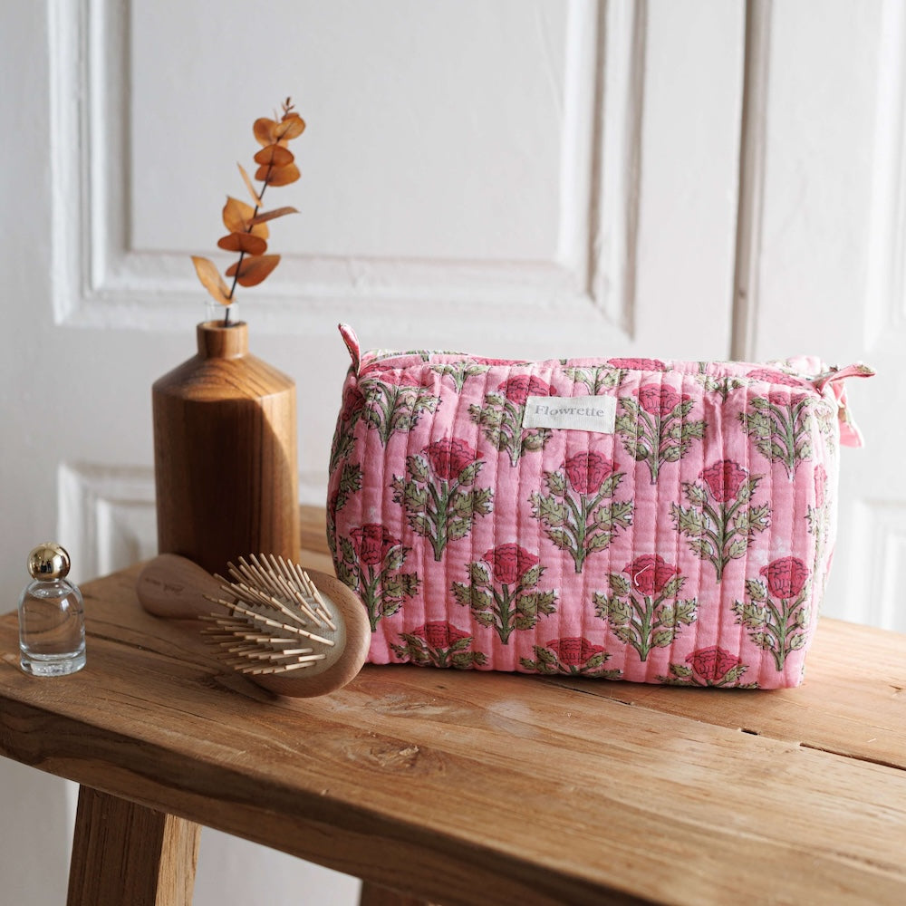 Flowrette Kanpur trousse toilette coton jaune block print
