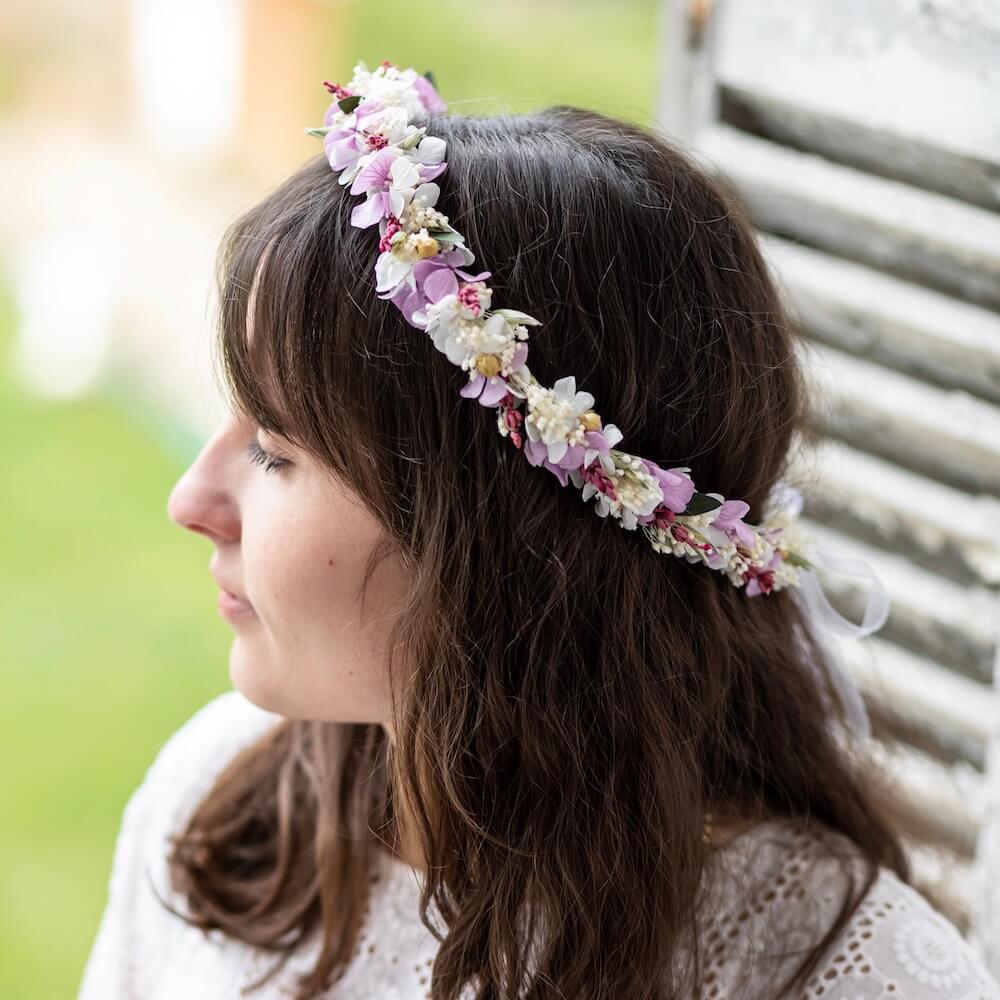 Flowrette Davia couronne fleurs séchées mariage bohème