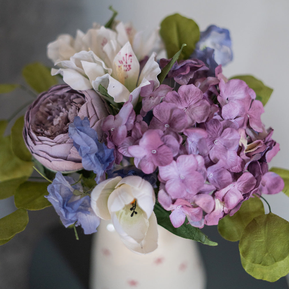 Flowrette Trenet bouquet fleurs en papier mauve blanc