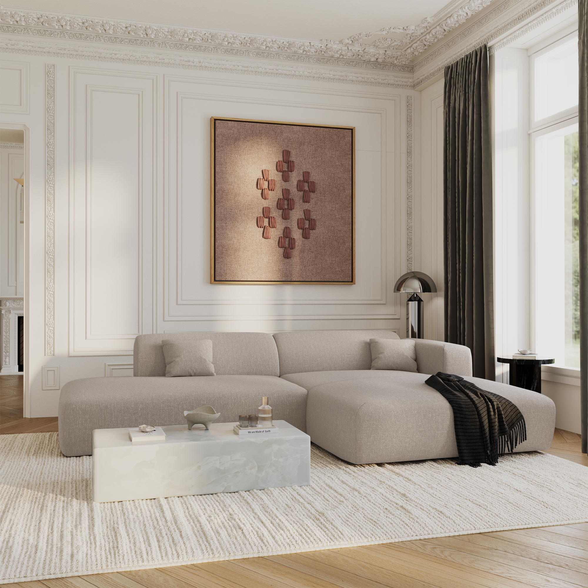 Sia Home Myra Canapé d’angle droit 5 places beige
