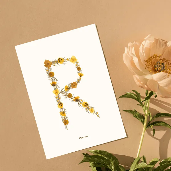 Flowrette Lettre jaune affiche A5 herbier fleuri imprimé