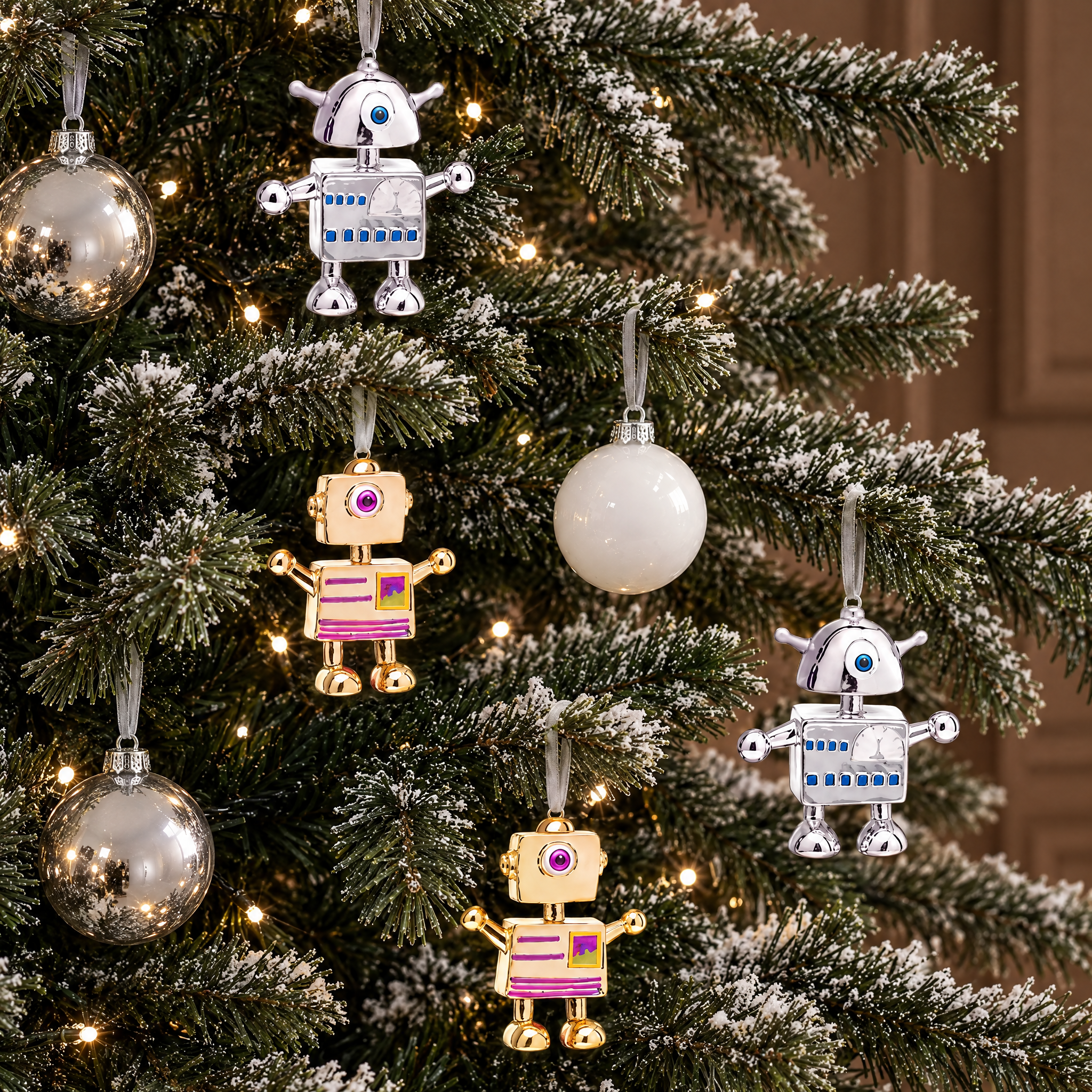 Sia Pop Robots suspensions Noël 8 cm doré lot 4