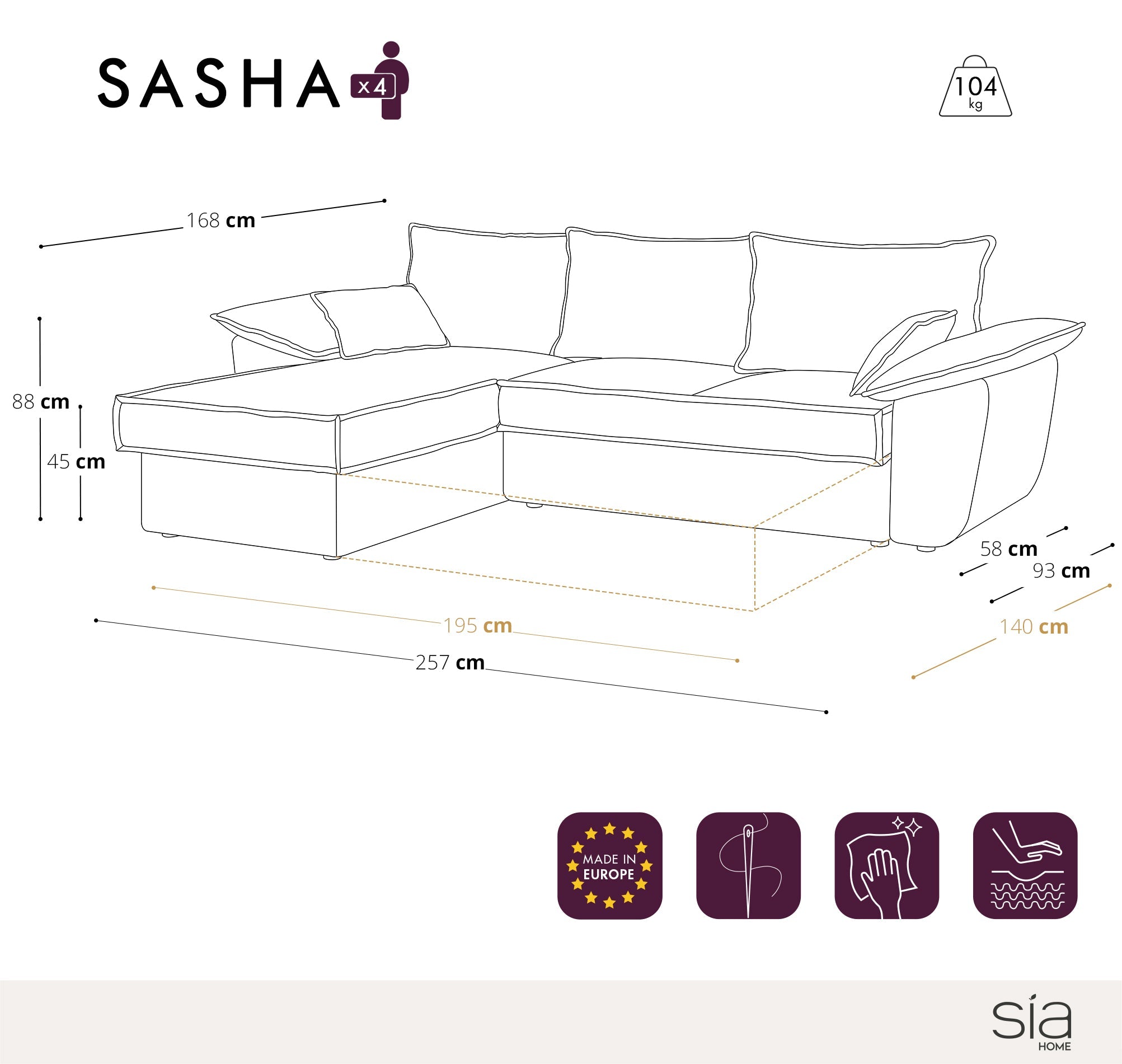 Sia Home Sasha canapé convertible angle gauche crème