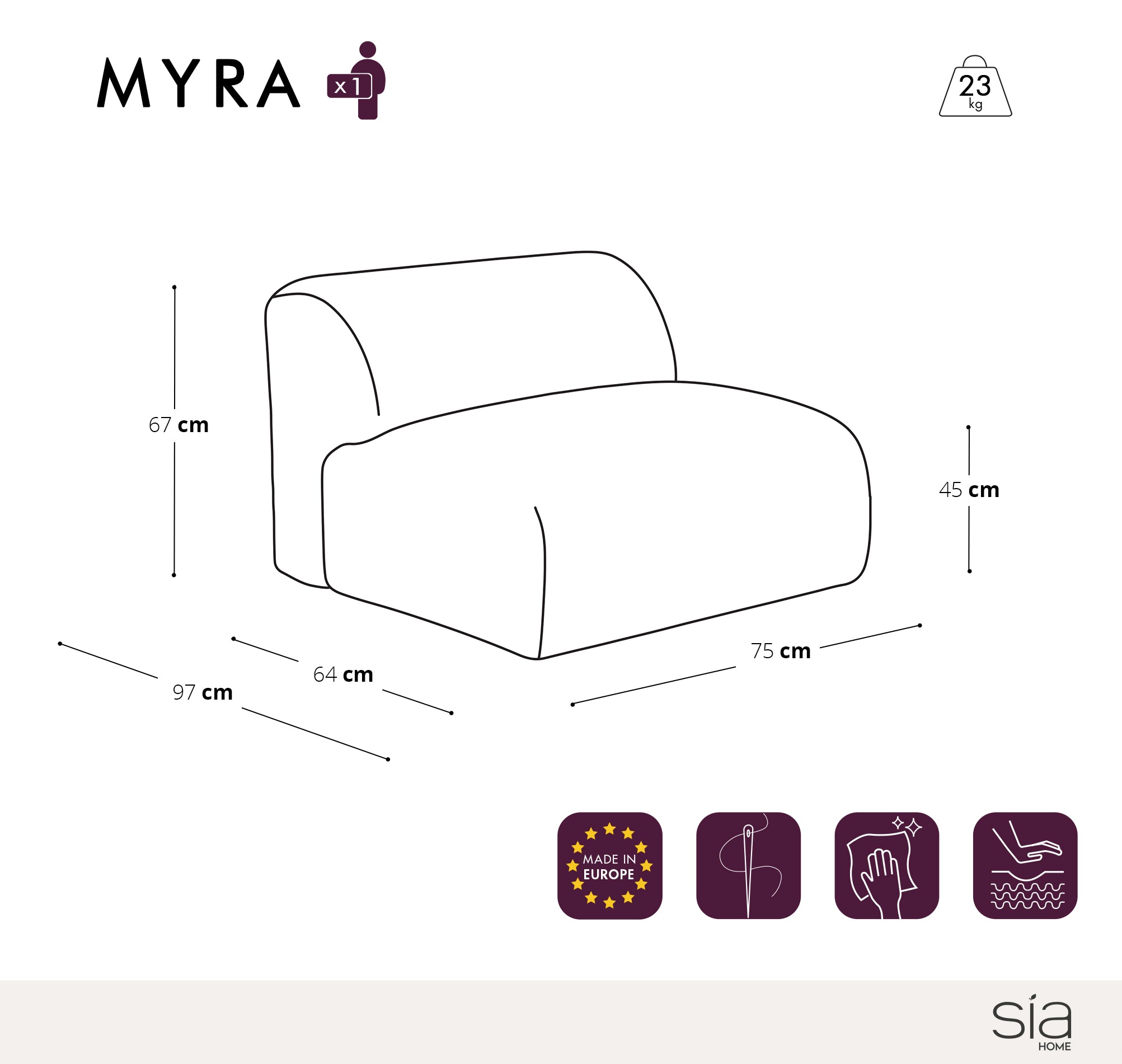 Sia Home Myra Fauteuil sans accoudoirs crème