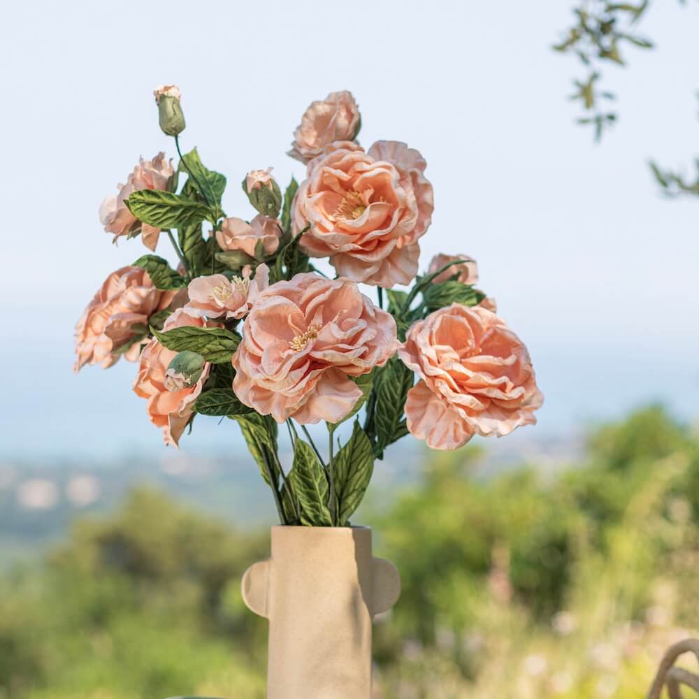 Flowrette Caroline rose papier abricot tige x1 éternelle