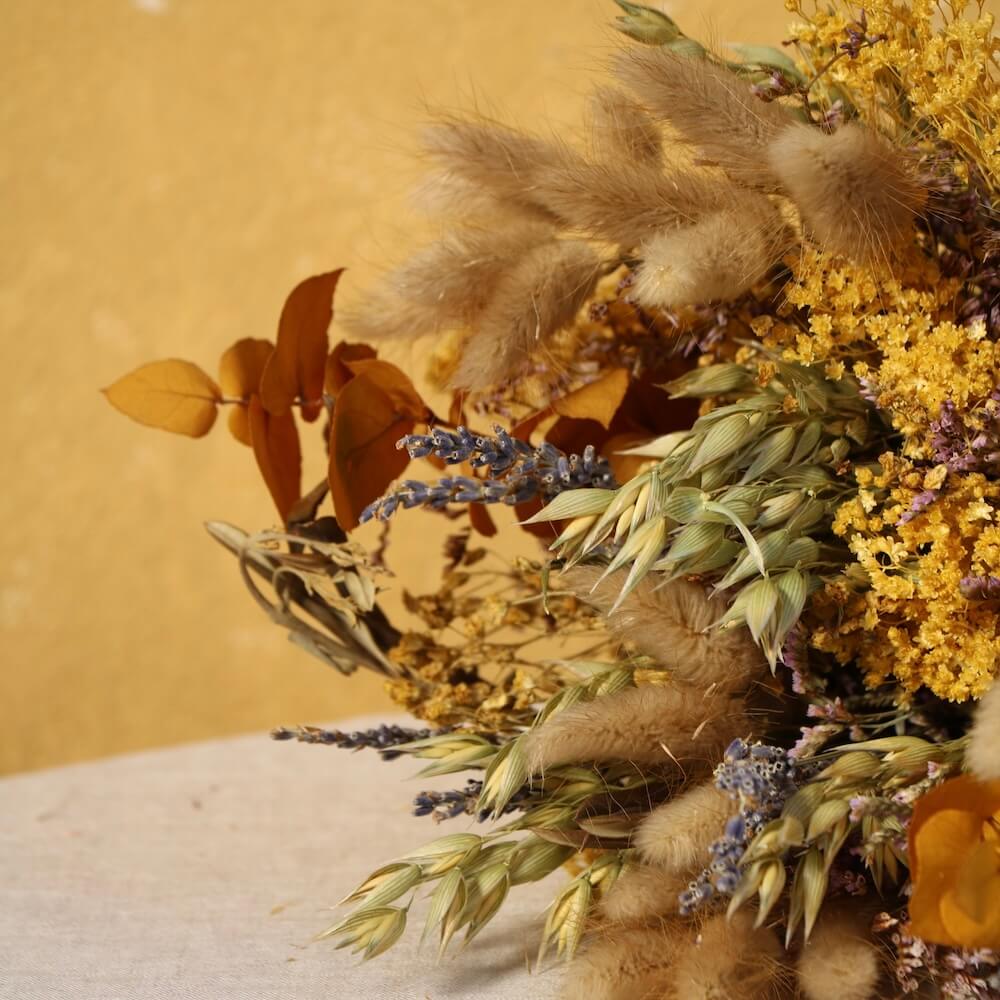 Flowrette Stanislas bouquet fleurs séchées M gypsophile moutarde