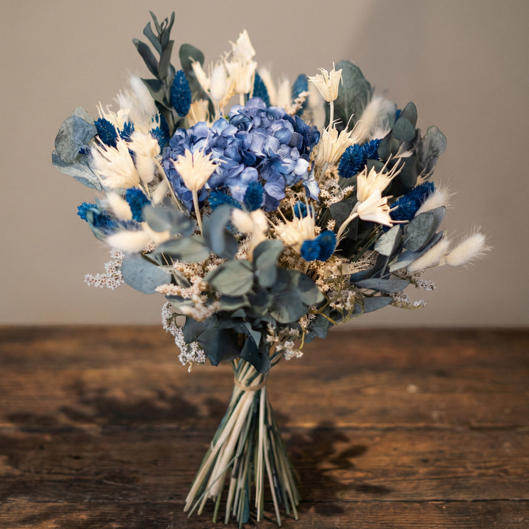 Flowrette Rimbaud bouquet mixte fleurs séchées bleu saphir