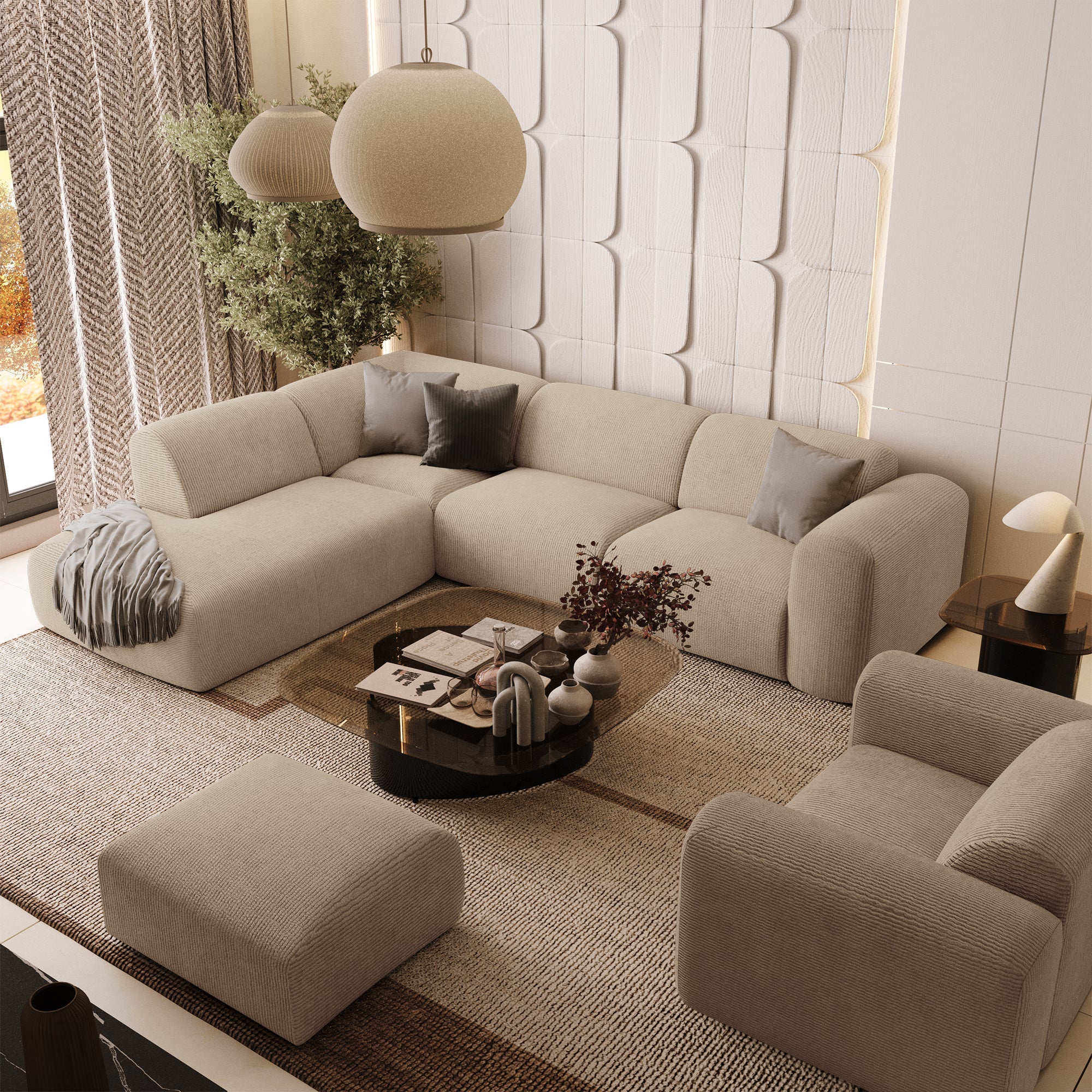 Sia Home Myra canapé grand angle gauche crème
