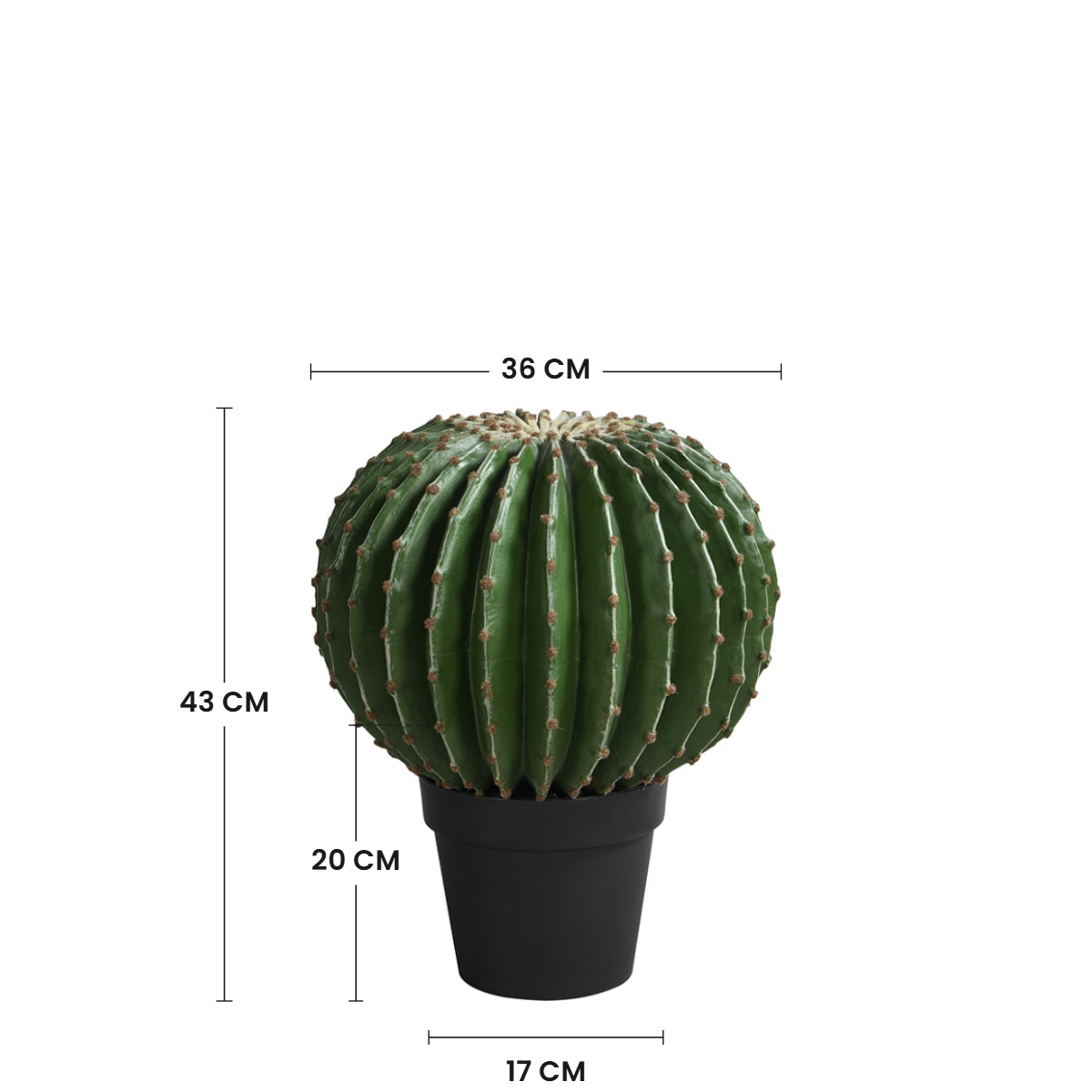 Sia Home cactus rond artificiel en pot vert 43 cm