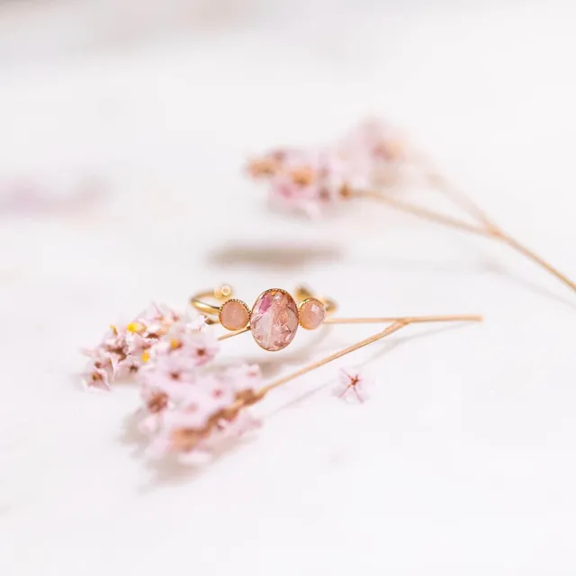 Flowrette Léonie bague fleurs séchées dorée