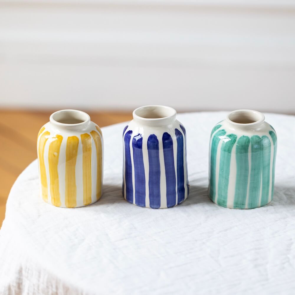 Flowrette Vases soliflore rayé bleu vase céramique