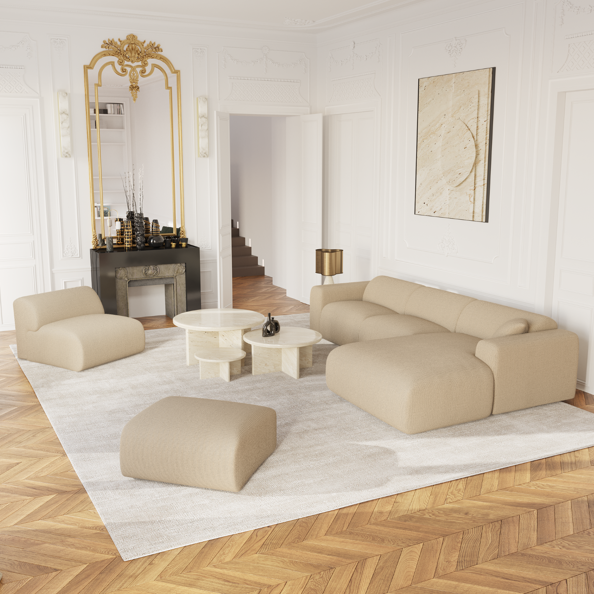 Sia Home Canapés Myra canapé angle droit crème 5 places