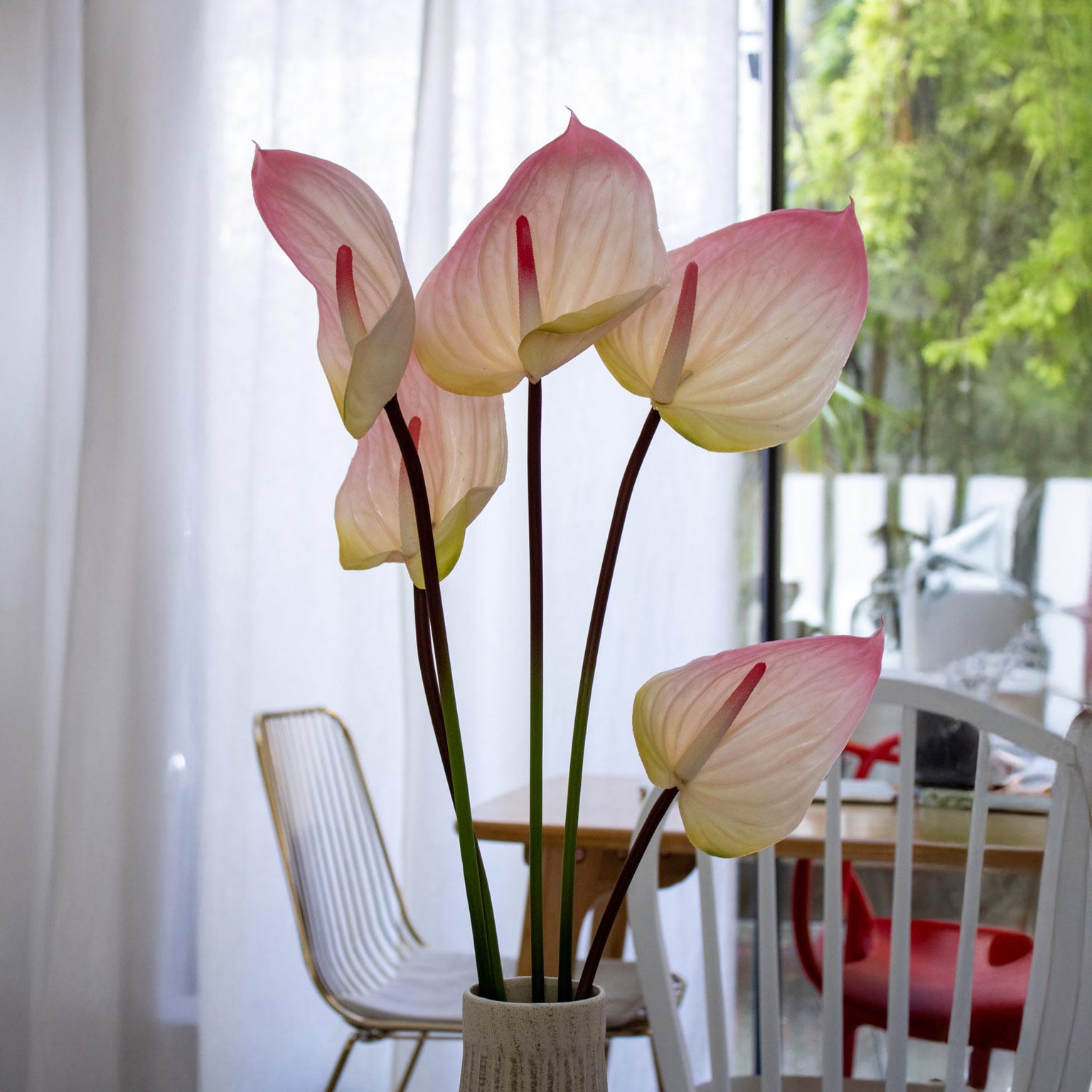Flowrette Anthurium rose pâle fleur artificielle x1 real touch