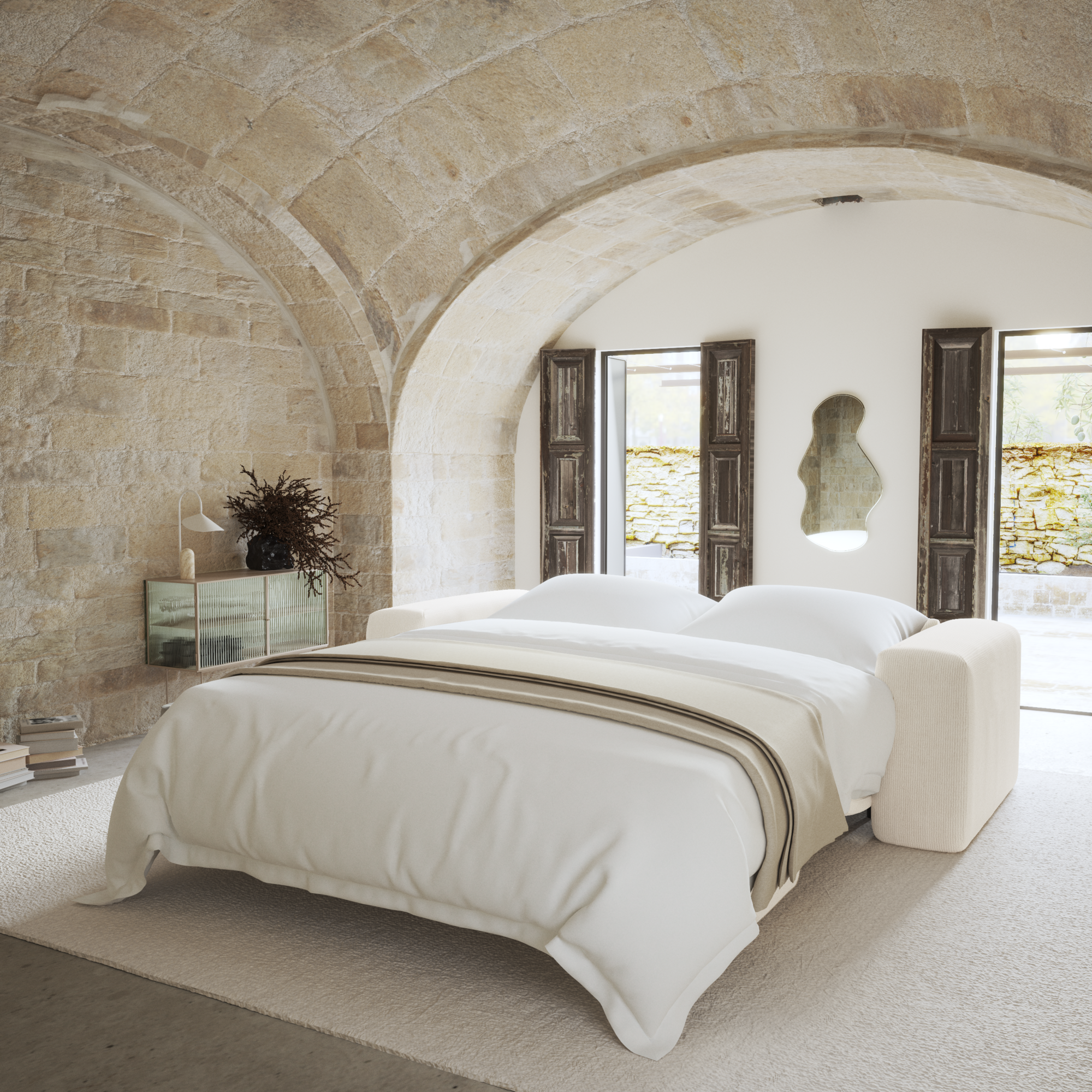 Sia Home Myra canapé convertible crème tissu arrondi