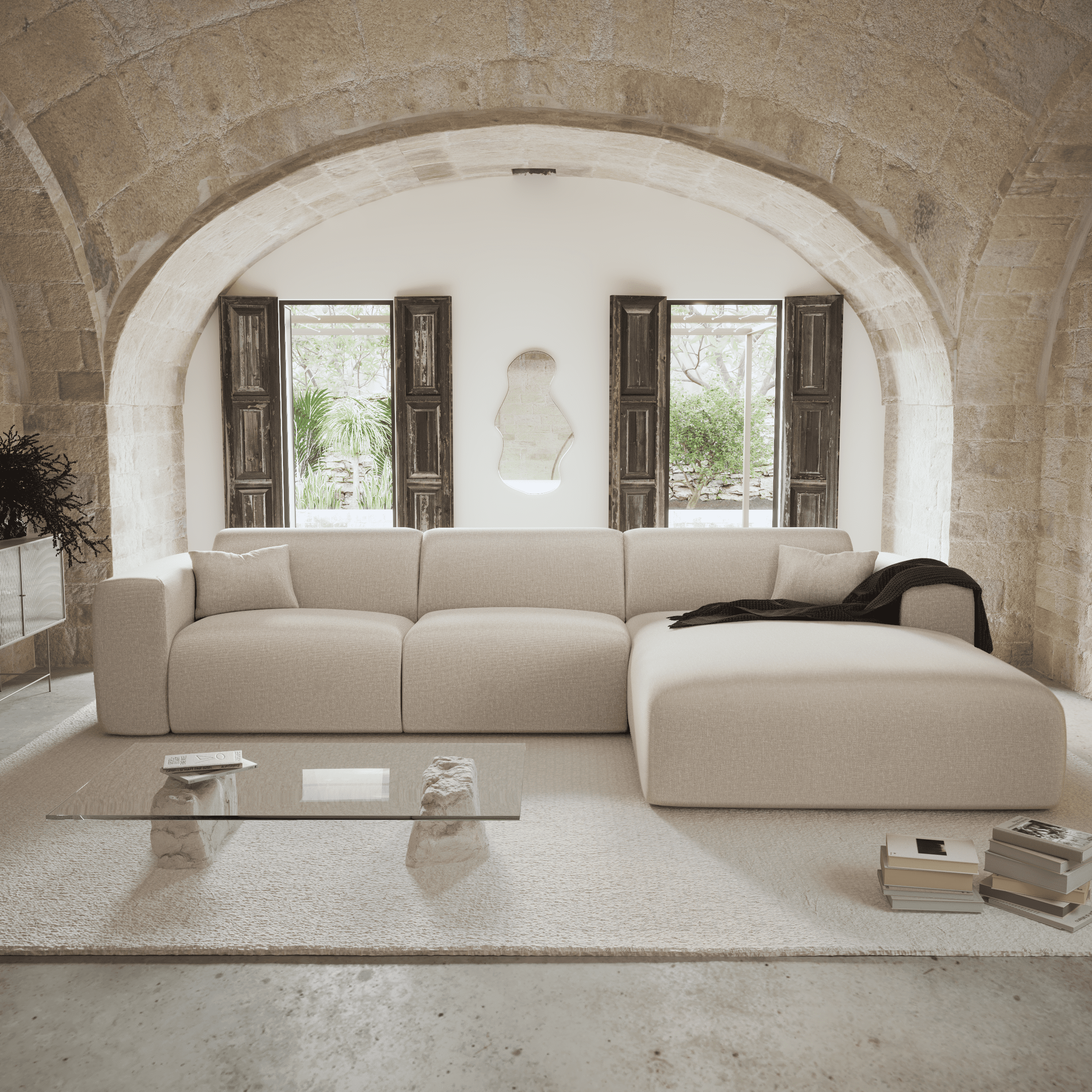 Sia Myra canapé convertible angle droit beige 5 places
