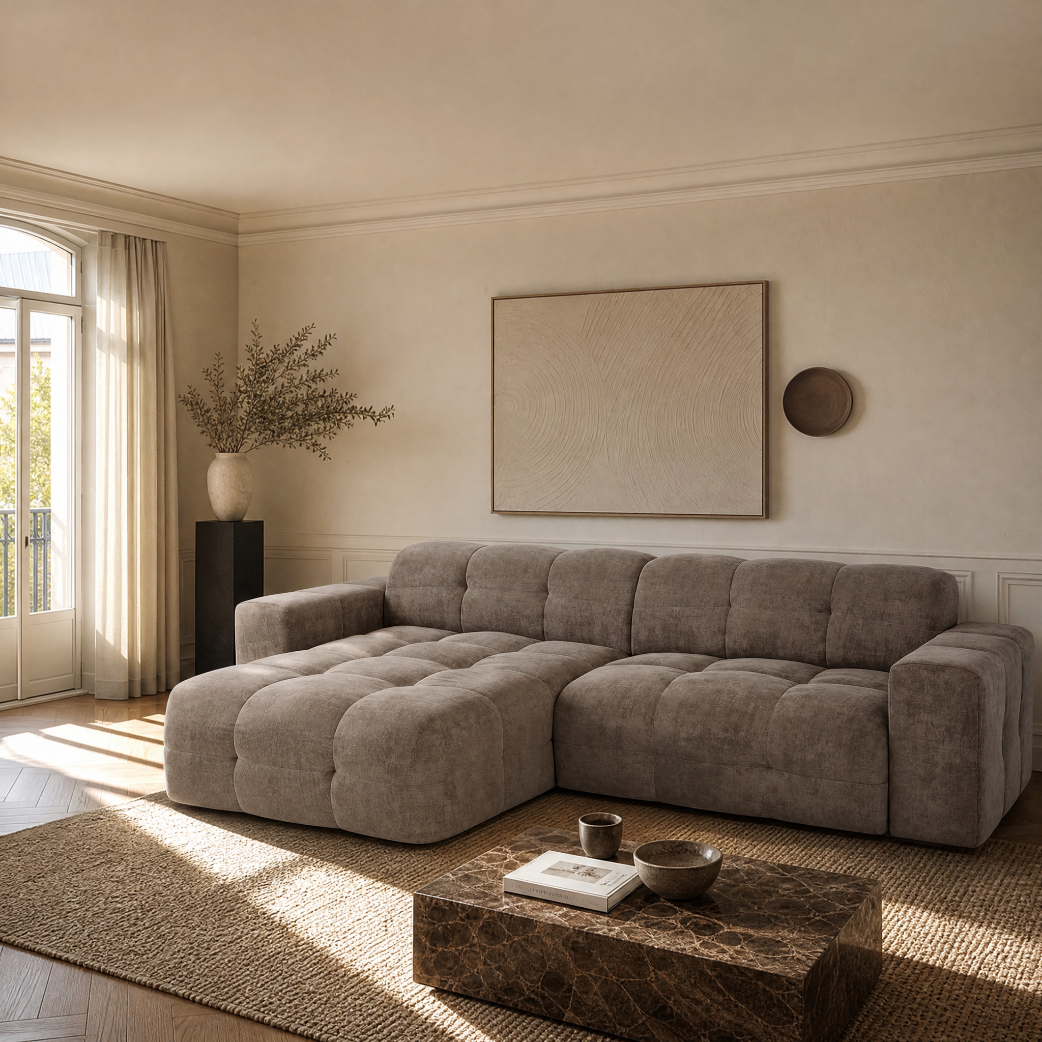 Sia Home Mael canapé angle gauche crème 5 places arrondi