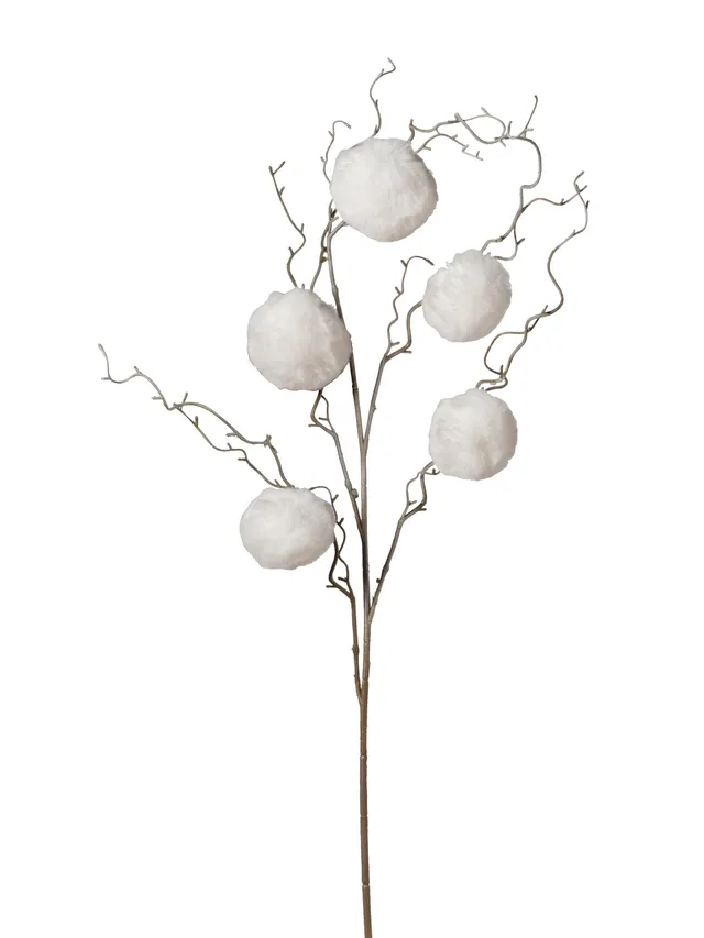 Feuillazur Rungis Branche pompom fleur blanche 109cm