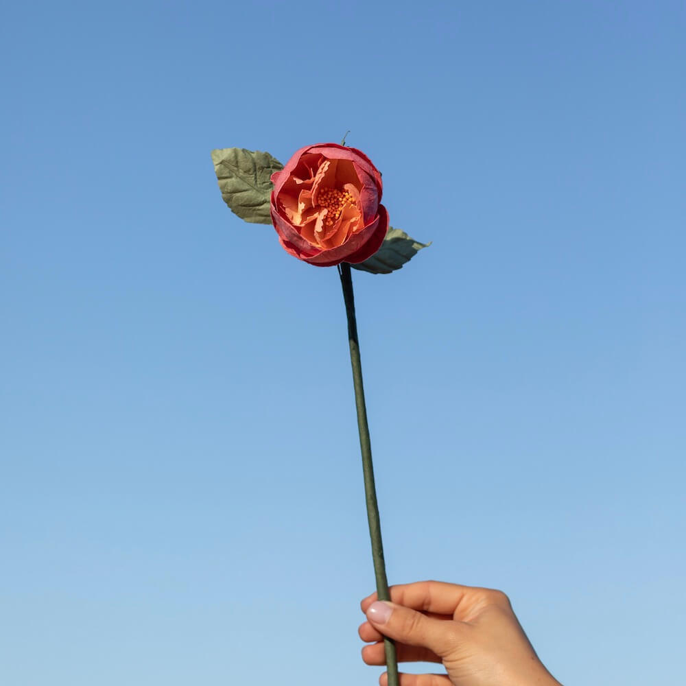 Flowrette Pivoine corail fleur en papier à l'unité