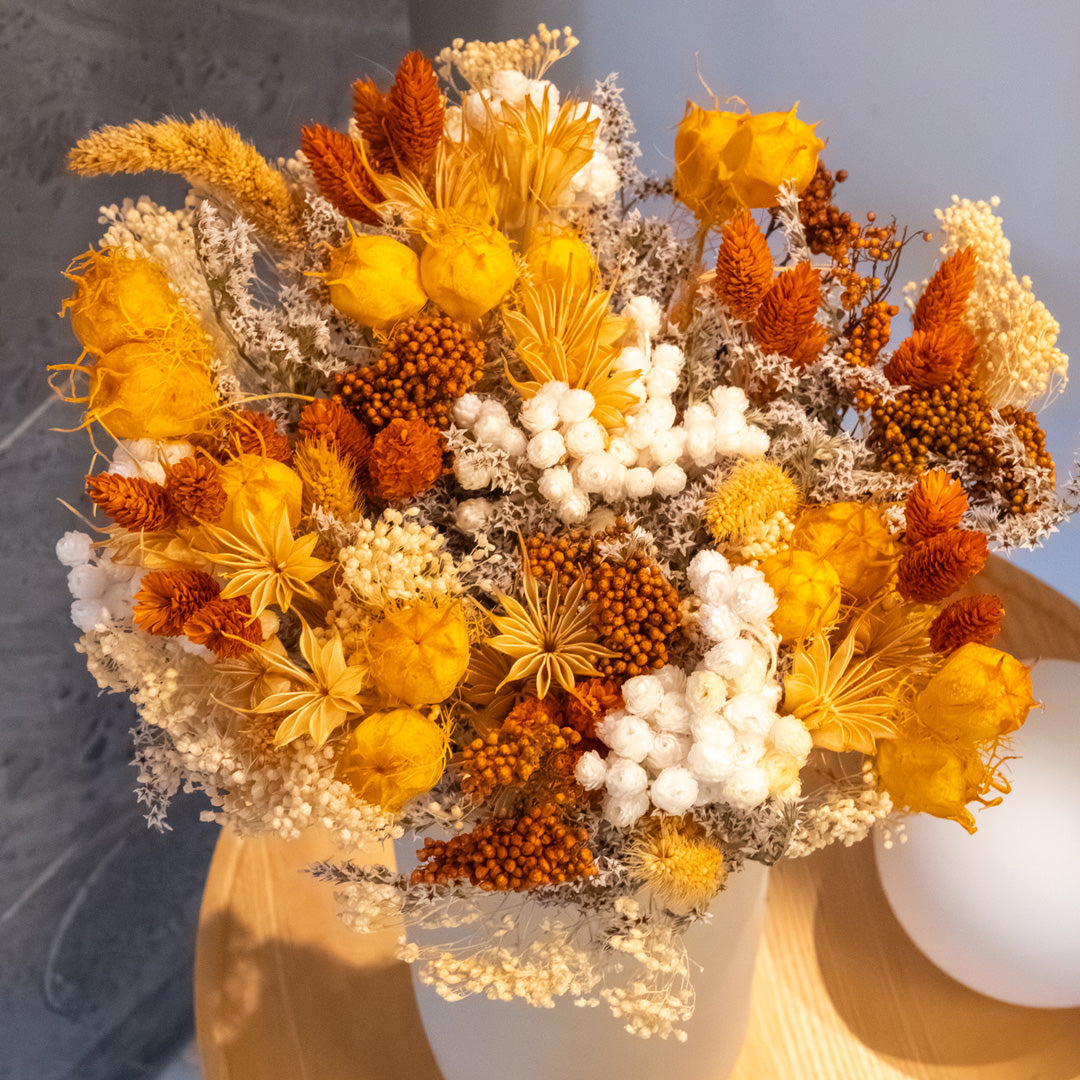 Flowrette Victor bouquet fleurs séchées jaune taille M