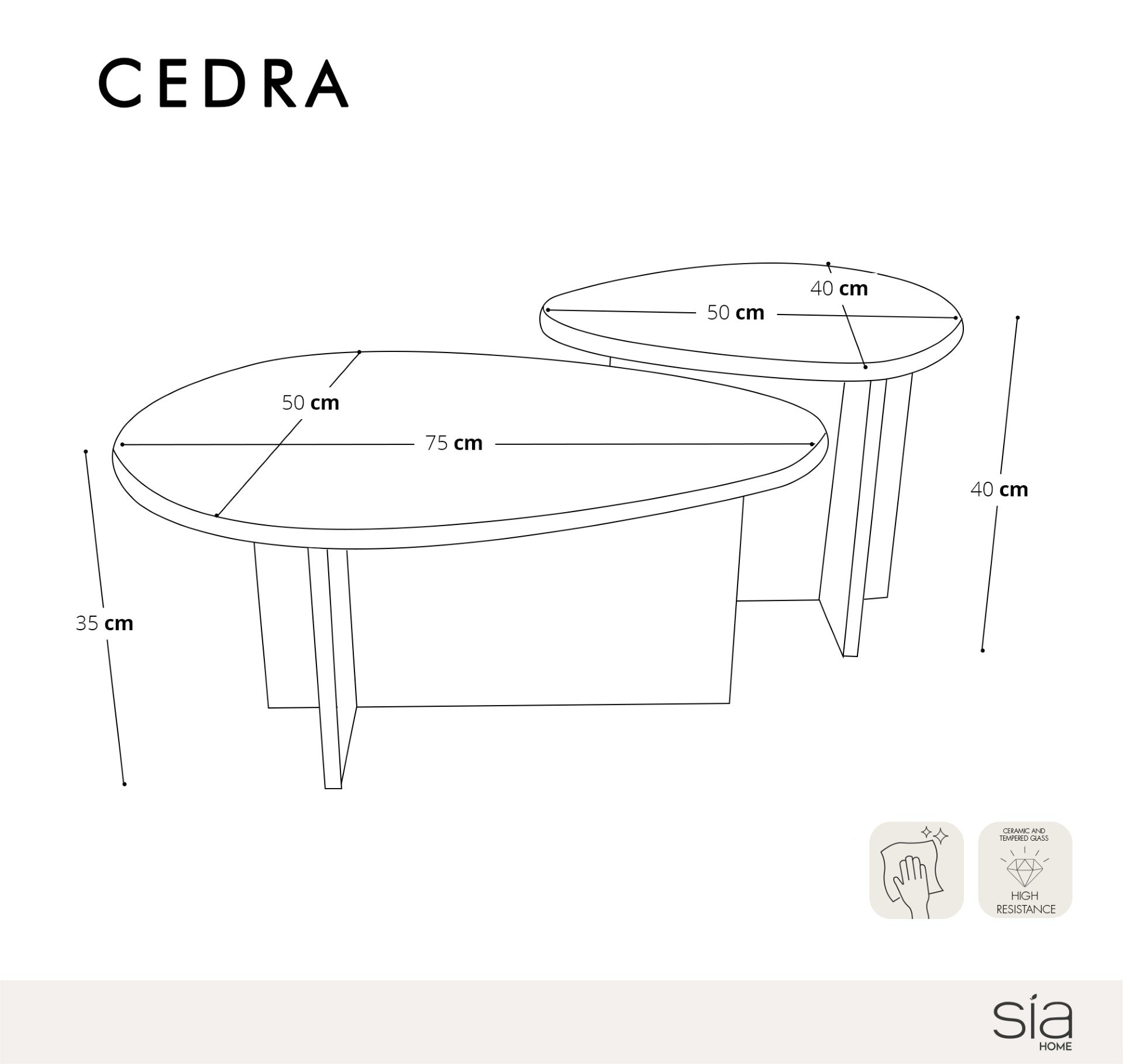 Sia Home Tables Cedra lot 2 tables basses noyer