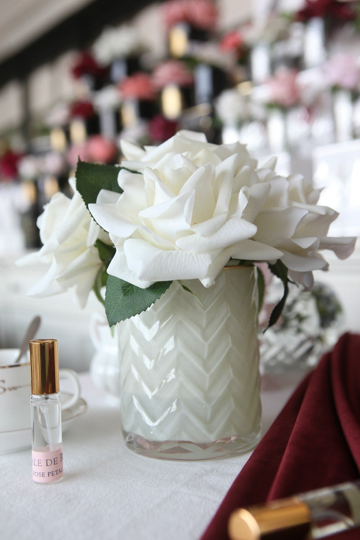 Côte Noire Herringbone HCF02 rose artificielle champagne vase chevron