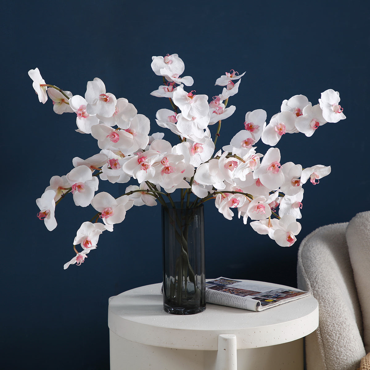 Sia Home Orchidée Phalaenopsis tige artificielle blanc 66 cm