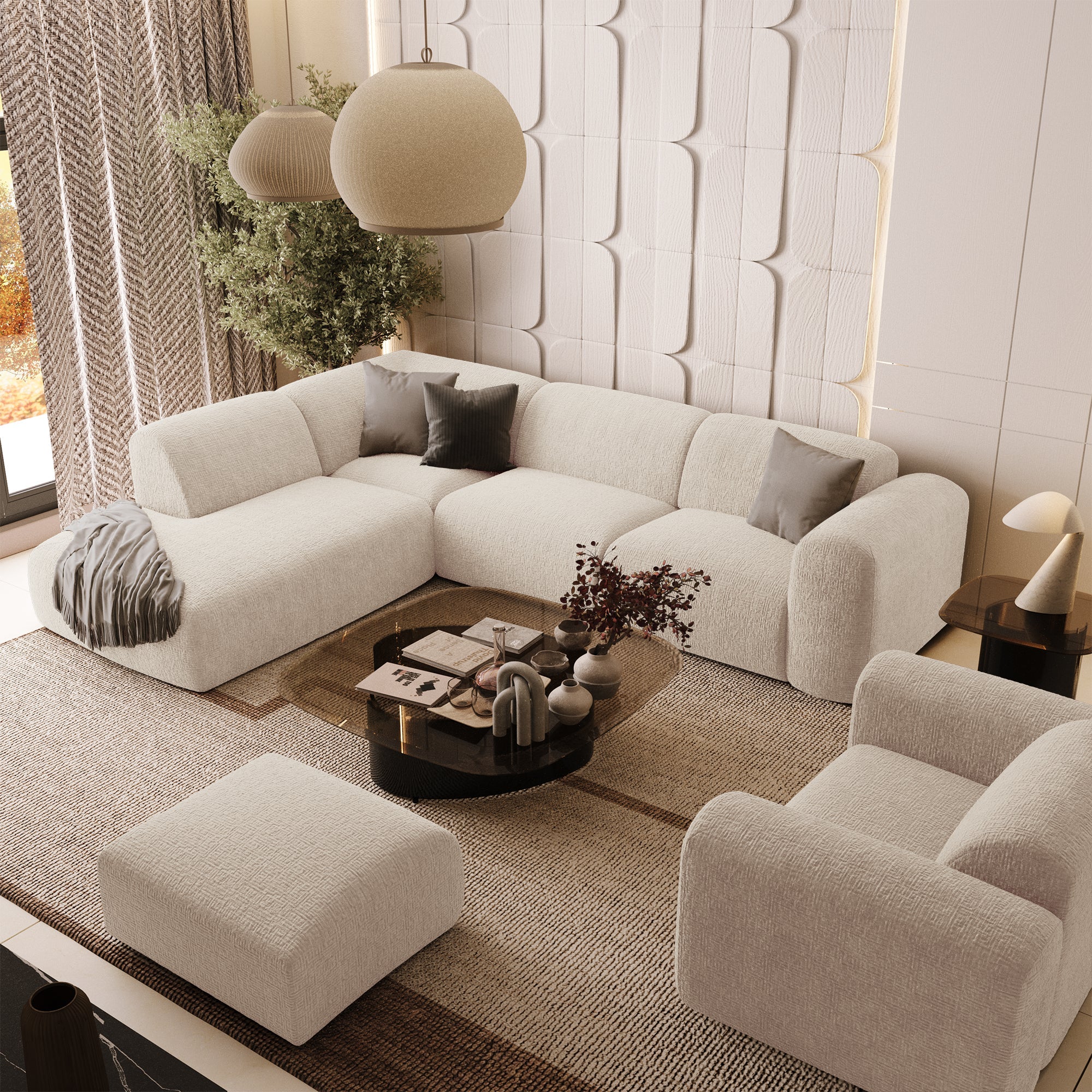 Sia Home Myra canapé angle gauche méridienne arrondi