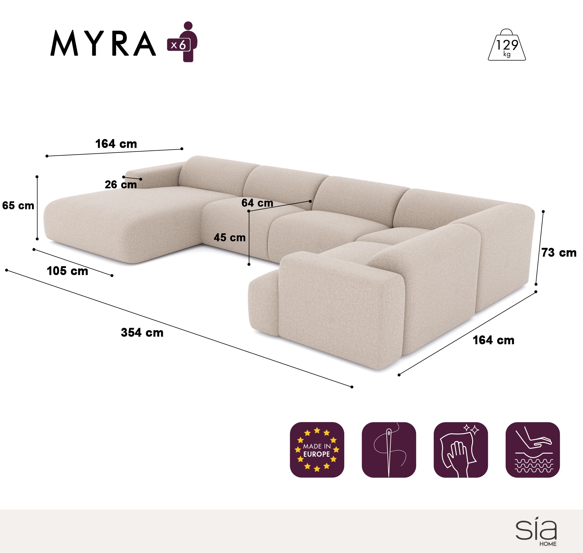 Sia Myra canapé panoramique angle gauche crème tissu