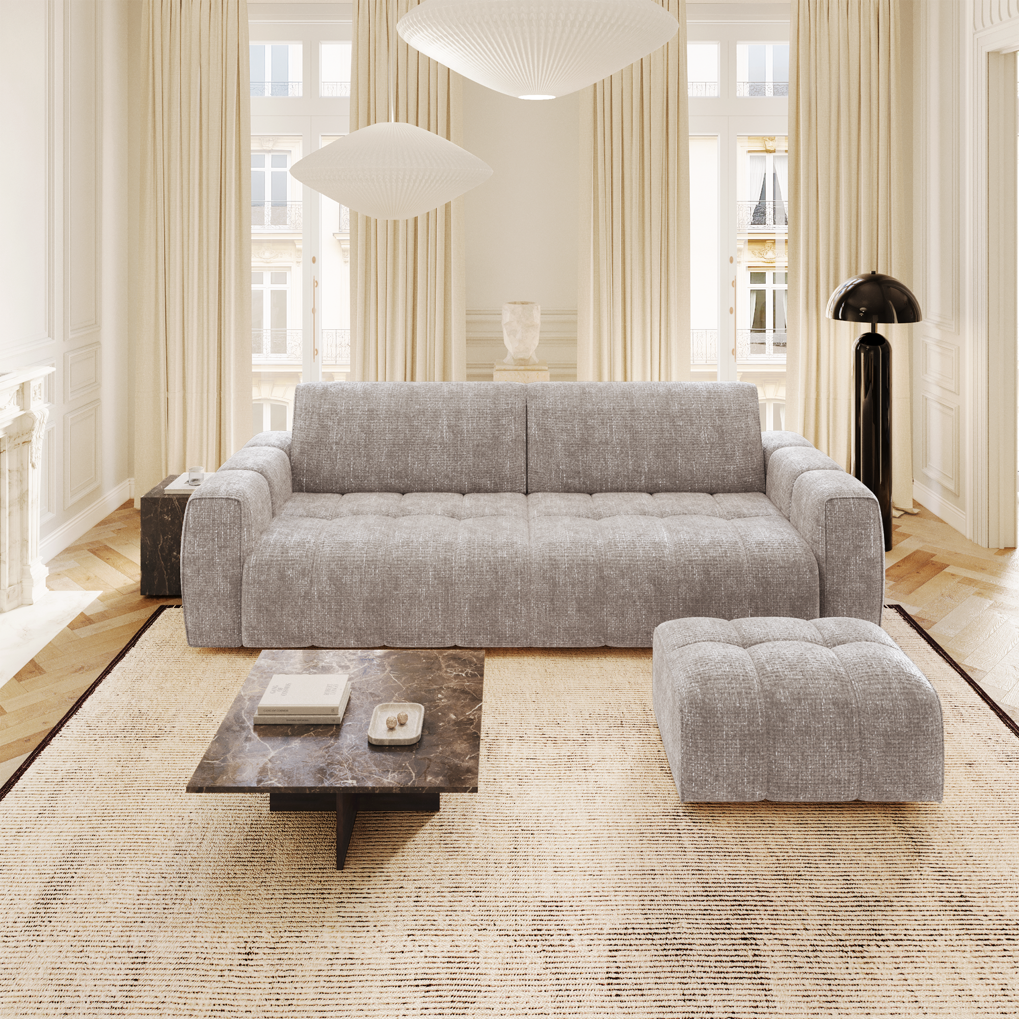 Sia Home Bari pouf capitonné crème