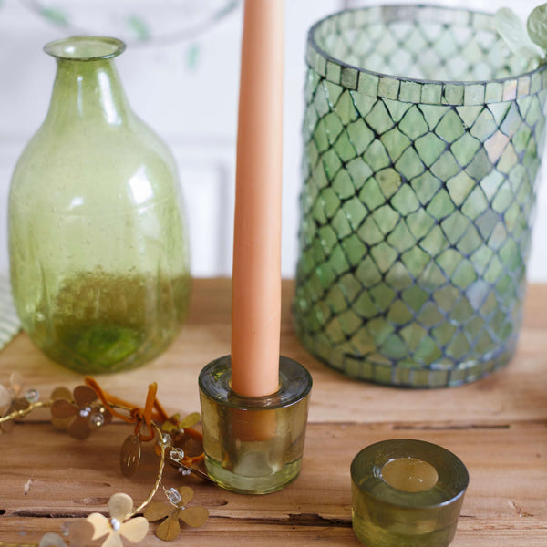 Flowrette Shanti Green grand bougeoir verre recyclé vert