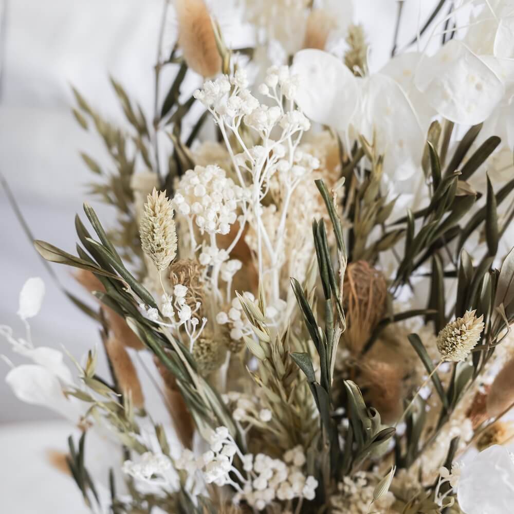 Flowrette Léonard bouquet fleurs séchées vert blanc