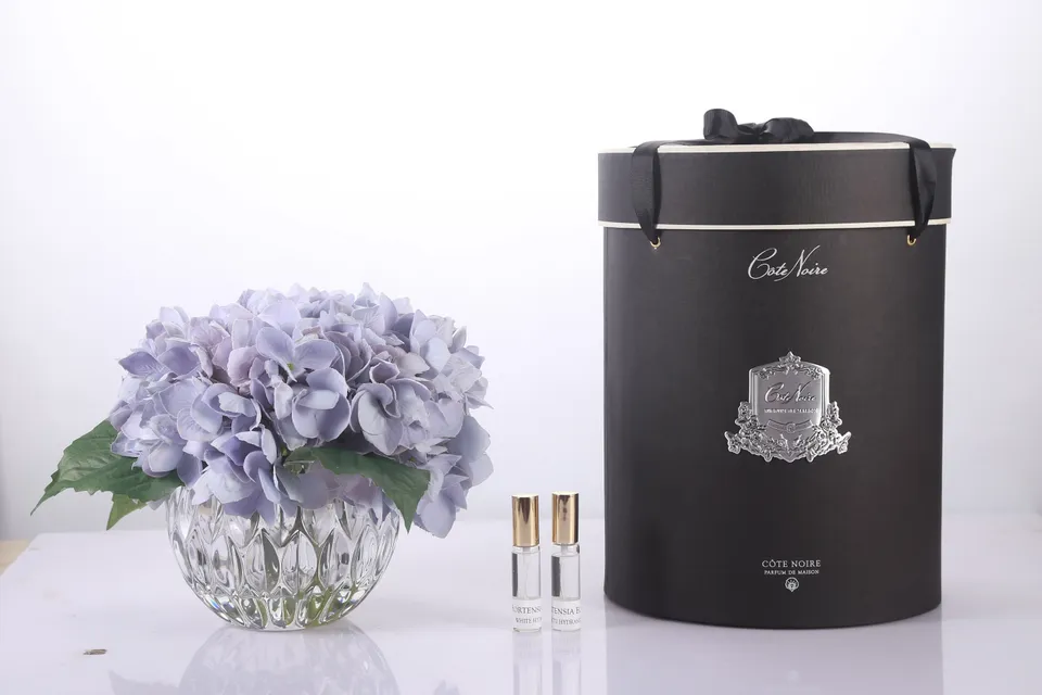 Côte Noire Luxury LHY05 bouquet hortensia bleu vase cristal