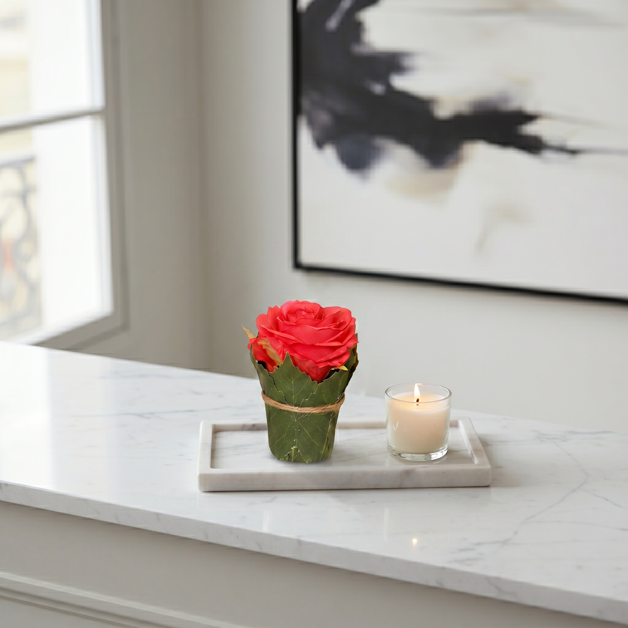 Sia Home Rose composition florale artificielle 9 cm corail