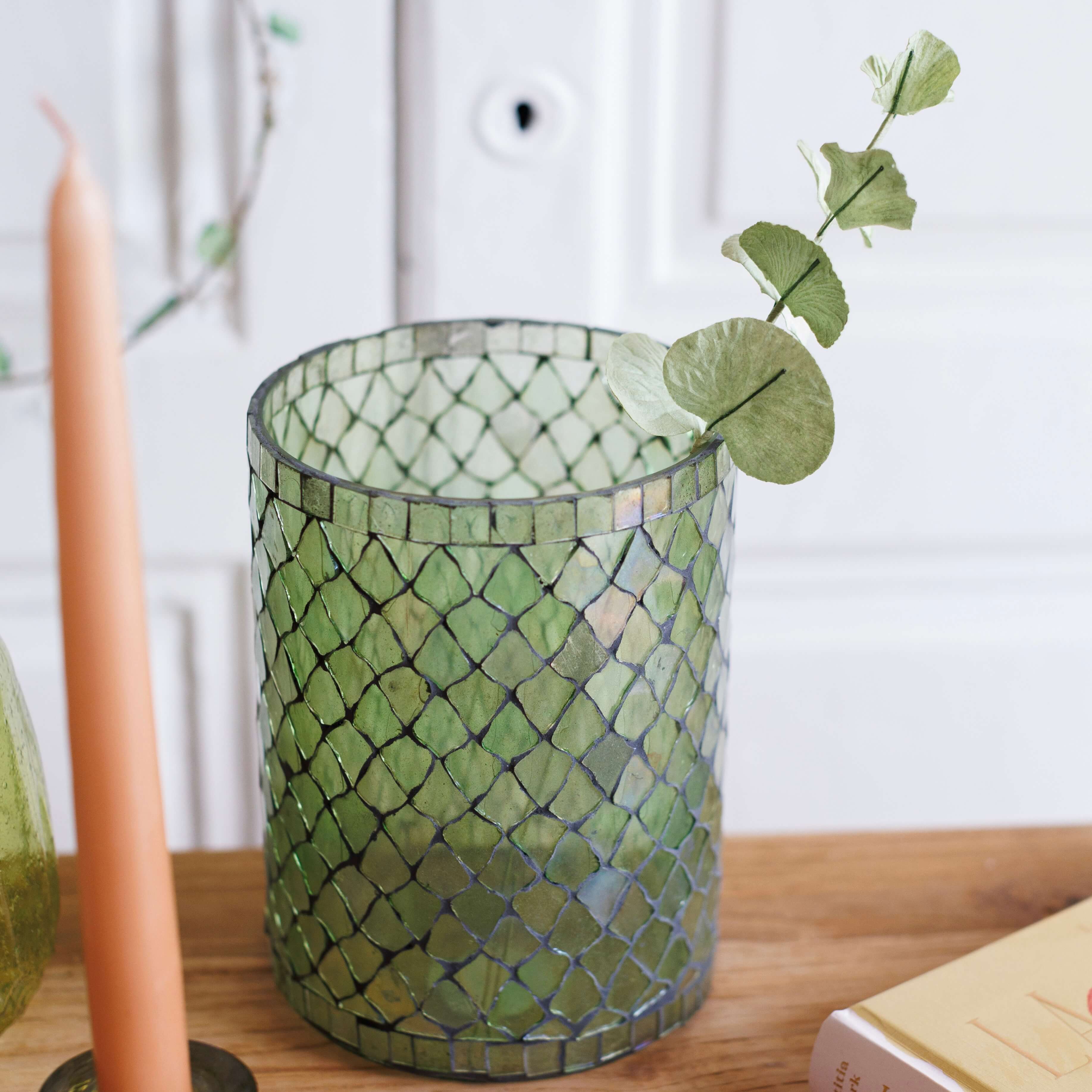 Flowrette Vases petit vase Mosaïc vert artisanale photophore