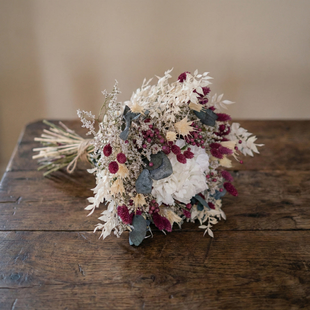 Flowrette Colette bouquet mixte fleurs séchées pivoine magenta