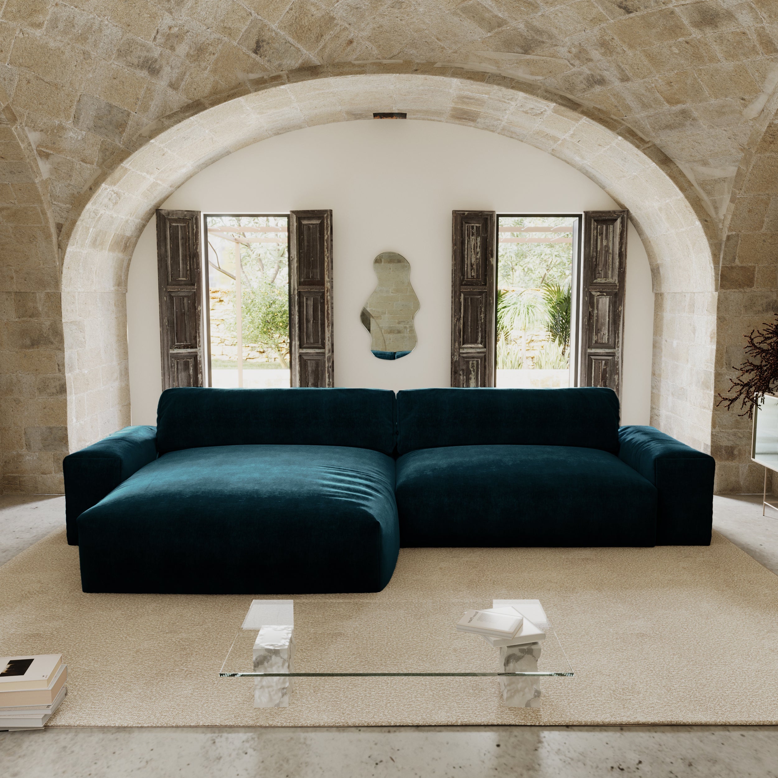 Sia Home Bliss canapé angle gauche bleu paon tissu