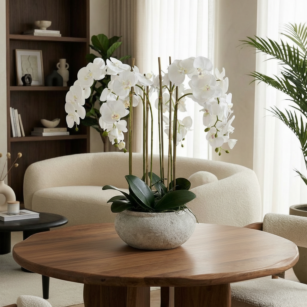 Sia Serena 85 cm composition orchidée blanche vase céramique