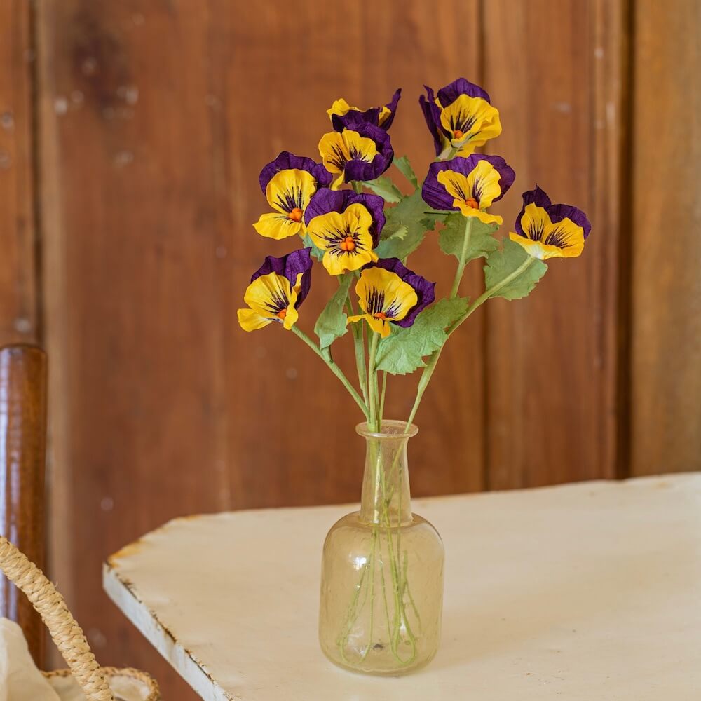 Flowrette pensées papier violet fleurs artificielles x3 tiges