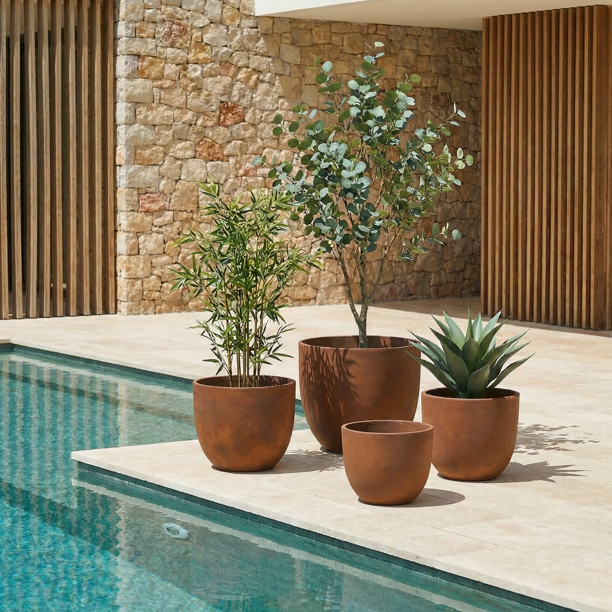 Sia Terra cache-pots terracotta orange lot 4 fibre ciment