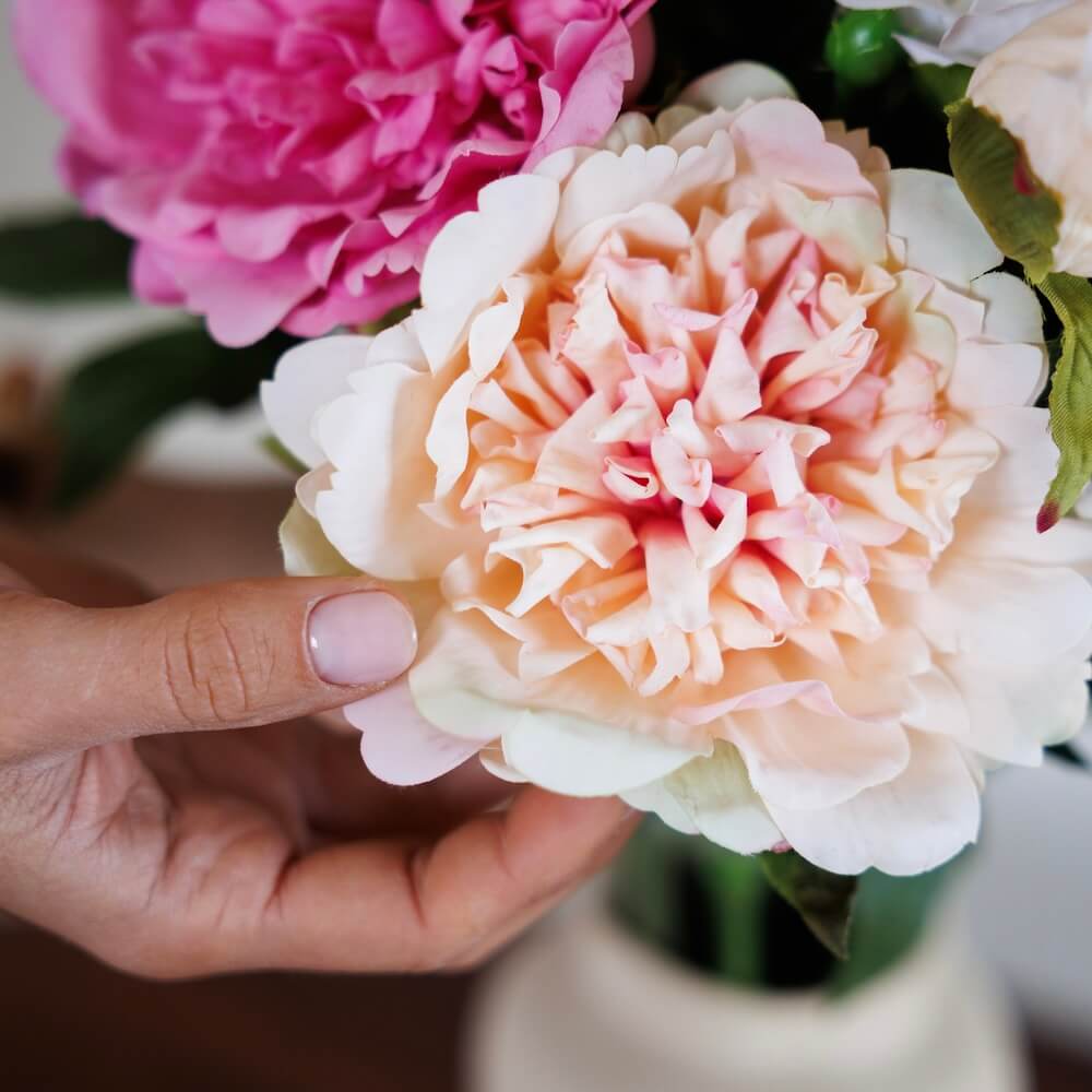 Flowrette Pivoines bouquet fleurs artificielles rose blanc