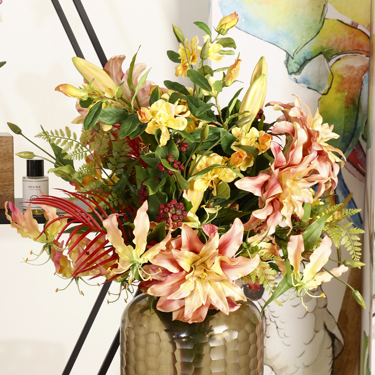 Sia Home Tige Lys Oriental Double fleur orange 78 cm
