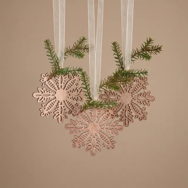 Sia Home Suspension Noël Flocon bois 21 cm beige