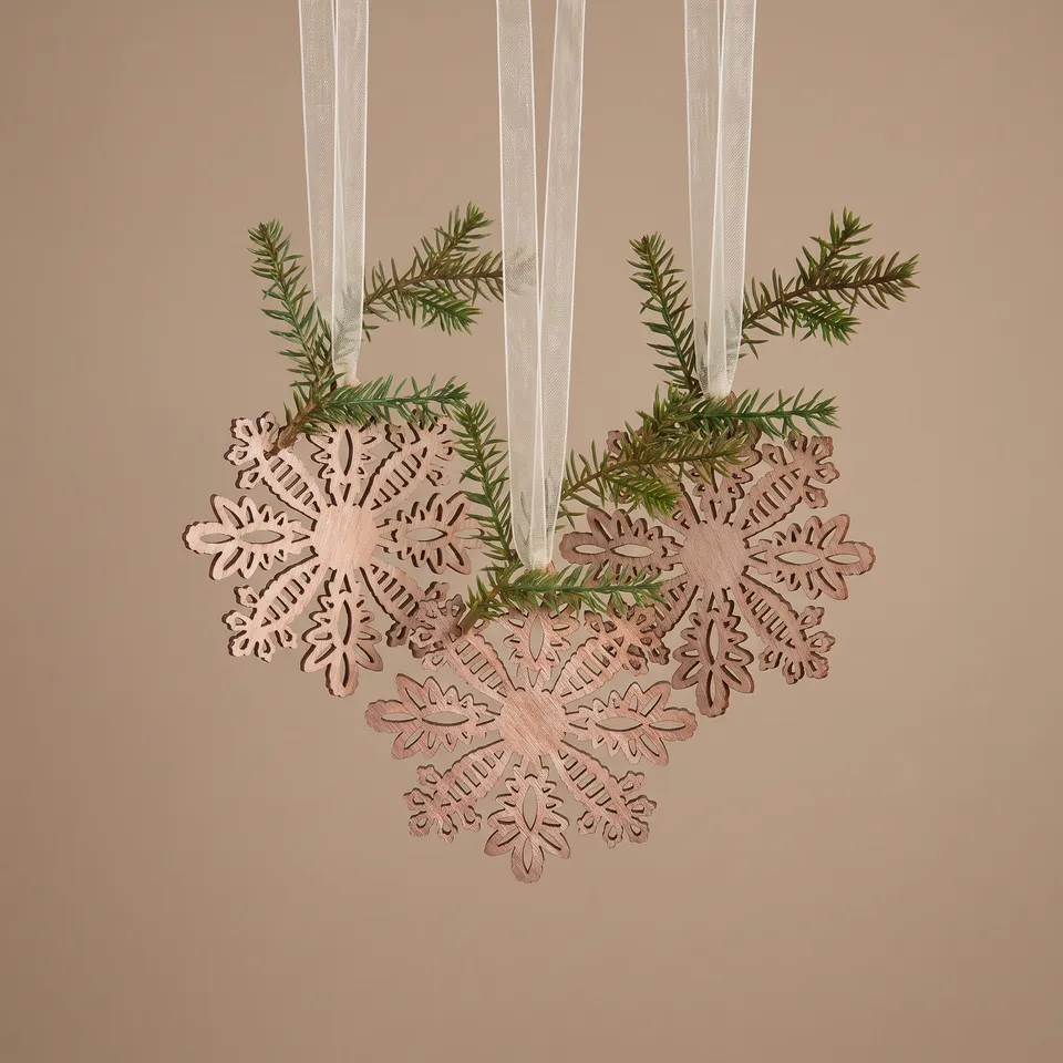Sia Home Suspension Noël Flocon bois 21 cm beige